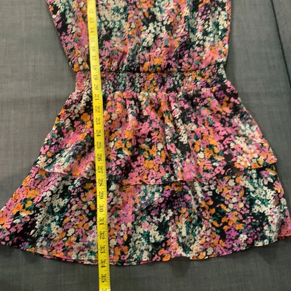 1. State Floral Mini Dress Black Medium Tiered Lined Wedding Guest Bridal Shower